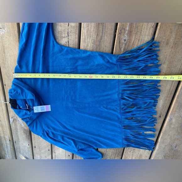 Terre Bleue Women's Short Sleeved Cowl Neck Top With Fringe Size S - Picture 5 of 9
